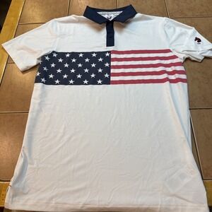 Puma Volition America Polo Shirt Mens Sz Small Red White Blue USA Flag Golf